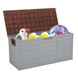 MengK 75gal 260L Outdoor Garden Plastic Storage Deck Box Chest Tools Cushions Toys Lockable Seat