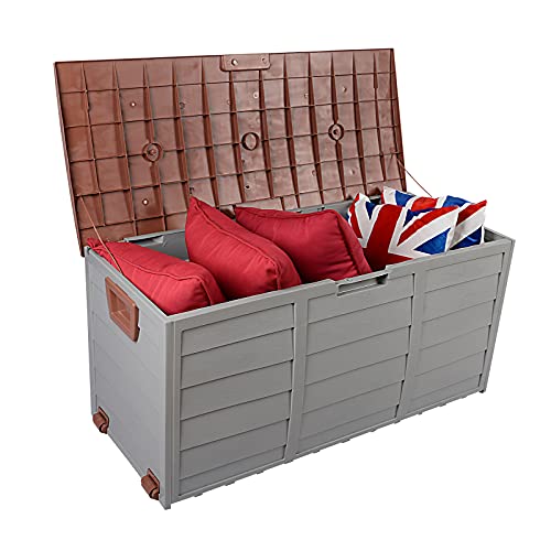 MengK 75gal 260L Outdoor Garden Plastic Storage Deck Box Chest Tools Cushions Toys Lockable Seat