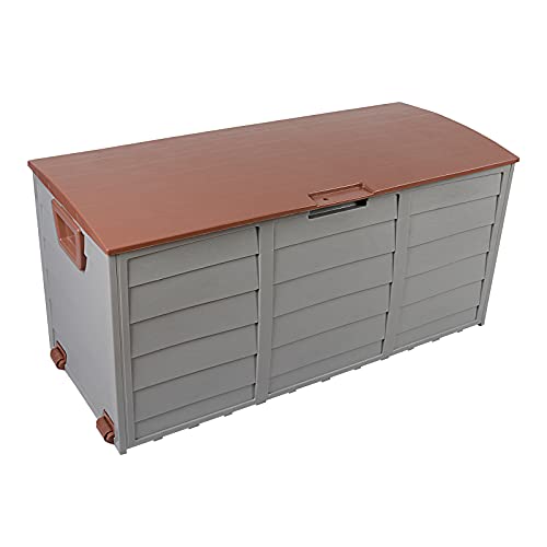 MengK 75gal 260L Outdoor Garden Plastic Storage Deck Box Chest Tools Cushions Toys Lockable Seat