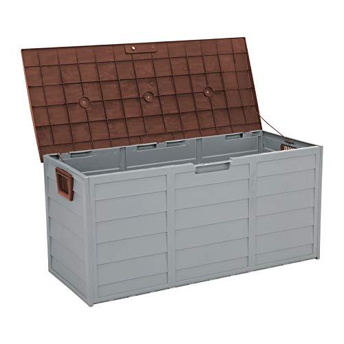 MengK 75gal 260L Outdoor Garden Plastic Storage Deck Box Chest Tools Cushions Toys Lockable Seat