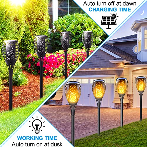 LazyBuddy Solar Outdoor Lights, 8 Pack Solar Torch Light with Flickering Flame, 33LED Solar Powered Tiki Torches for Outside Landscape Decoration Lighting for Garden, Pathway, Lawn, Dusk to Dawn