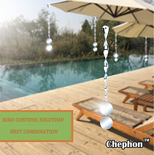 Chephon Bird Scare Rods with Reflective Discs Reflectors - Upgraded Bird Spinner Scare Device of Twisting Rods and Disks to Keep Birds Away Like Woodpecker and Pigeon - 6 Pack