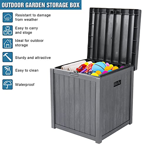 Goujxcy 51 Gallon Indoor/Outdoor Deck Box,Plastic Storage Box Waterproof Storage Container Organization for Patio Furniture,Garden Tools and Pool Toys, Storage bench seating (Wood-Look Design)