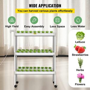 VEVOR Hydroponics Growing System, 54 Sites 6 Food-Grade PVC-U Pipes, 3 Layers Indoor Planting Kit with Water Pump, Timer, Nest Basket, Sponge for Fruits, Vegetables, Herb, White