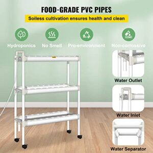 VEVOR Hydroponics Growing System, 54 Sites 6 Food-Grade PVC-U Pipes, 3 Layers Indoor Planting Kit with Water Pump, Timer, Nest Basket, Sponge for Fruits, Vegetables, Herb, White