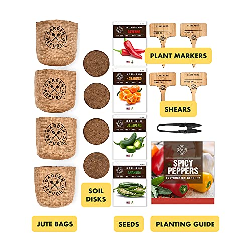 Indoor Pepper Seed Starter Kit – Pepper Growing Kit with 4 Non-GMO Hot Pepper Seeds, Wood Planter Box, Soil, Pots, Plant Markers, Vegan Gardening Gifts, Grow Your Own Indoor Vegetable Garden Kit