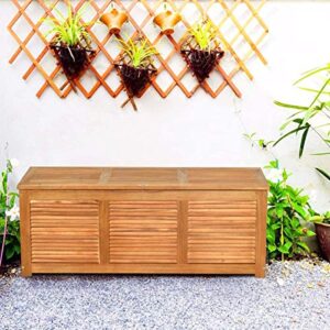 ldaily moccha garden backyard storage bench, large acacia wood deck box, outdoor storage container for patio furniture cushions and gardening tools