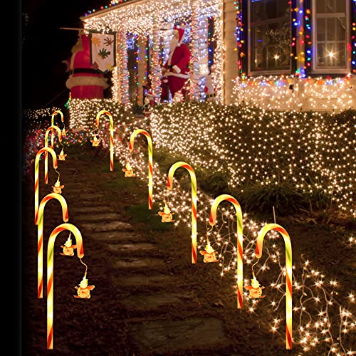 10pcs Christmas Candy Cane Lights 20” LED Christmas Candy Cane Pathway Marker Lights,Christmas Stakes Lights for Xmas Holiday Party Walkway Patio Garden Decor