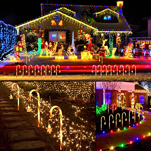 10pcs Christmas Candy Cane Lights 20” LED Christmas Candy Cane Pathway Marker Lights,Christmas Stakes Lights for Xmas Holiday Party Walkway Patio Garden Decor