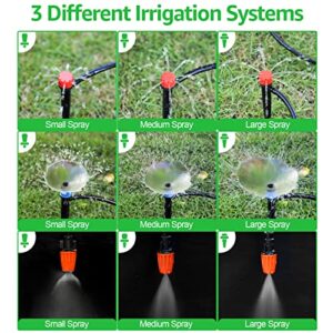 Bonviee Drip Irrigation Kit, 100FT/30M Garden Watering System, 1/4 inch Automatic Patio Misting System for Garden with Distribution Tubing Hose & Adjustable Nozzle Emitters Sprinkler Barbed Fittings