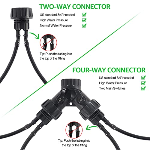 Bonviee Drip Irrigation Kit, 100FT/30M Garden Watering System, 1/4 inch Automatic Patio Misting System for Garden with Distribution Tubing Hose & Adjustable Nozzle Emitters Sprinkler Barbed Fittings