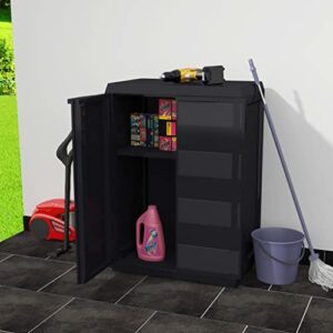 PMOTYOEK Outdoor Storage Shed Garden Cabinet Double Door Organizer 25.6x15x34.3 inch Patio Waterproof Tool Shed Lawn Care Equipment Pool Supplies Outside Backyard Black