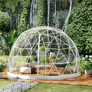 vevor 12ft garden dome bubble tent, upgraded geodesic dome greenhouse with transparent tpu cover and sand bags, waterproof garden dome house for patio and dining places