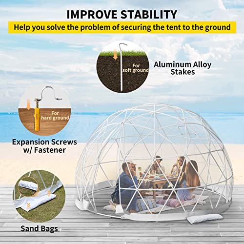 VEVOR 12FT Garden Dome Bubble Tent, Upgraded Geodesic Dome Greenhouse with Transparent TPU Cover and Sand Bags, Waterproof Garden Dome House for Patio and Dining Places