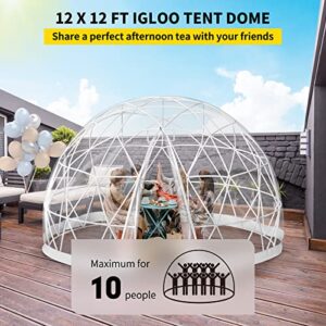 VEVOR 12FT Garden Dome Bubble Tent, Upgraded Geodesic Dome Greenhouse with Transparent TPU Cover and Sand Bags, Waterproof Garden Dome House for Patio and Dining Places