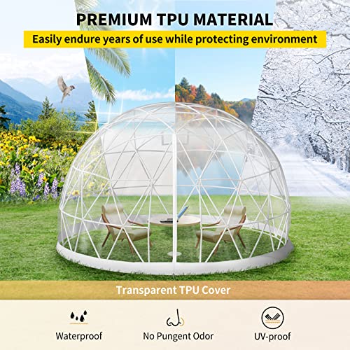 VEVOR 12FT Garden Dome Bubble Tent, Upgraded Geodesic Dome Greenhouse with Transparent TPU Cover and Sand Bags, Waterproof Garden Dome House for Patio and Dining Places