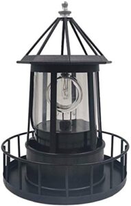 marsrut led solar light powered rotating lighthouse beacon lamp, outdoor courtyard waterproof solar hanging lamp, lawn lantern, for patio fence garden decoration outdoor lighting home decor (black)