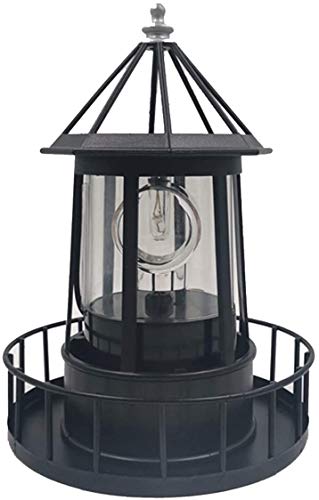 Marsrut LED Solar Light Powered Rotating Lighthouse Beacon Lamp, Outdoor Courtyard Waterproof Solar Hanging Lamp, Lawn Lantern, for Patio Fence Garden Decoration Outdoor Lighting Home Decor (Black)