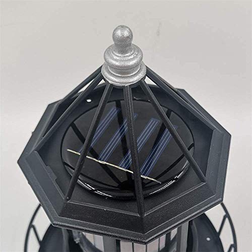 Marsrut LED Solar Light Powered Rotating Lighthouse Beacon Lamp, Outdoor Courtyard Waterproof Solar Hanging Lamp, Lawn Lantern, for Patio Fence Garden Decoration Outdoor Lighting Home Decor (Black)