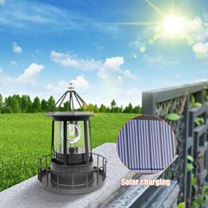 Marsrut LED Solar Light Powered Rotating Lighthouse Beacon Lamp, Outdoor Courtyard Waterproof Solar Hanging Lamp, Lawn Lantern, for Patio Fence Garden Decoration Outdoor Lighting Home Decor (Black)