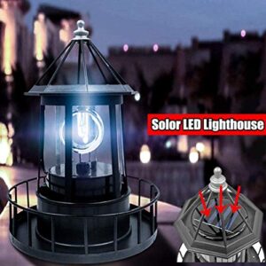 Marsrut LED Solar Light Powered Rotating Lighthouse Beacon Lamp, Outdoor Courtyard Waterproof Solar Hanging Lamp, Lawn Lantern, for Patio Fence Garden Decoration Outdoor Lighting Home Decor (Black)