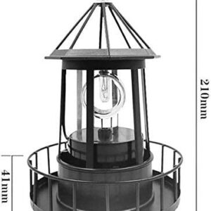 Marsrut LED Solar Light Powered Rotating Lighthouse Beacon Lamp, Outdoor Courtyard Waterproof Solar Hanging Lamp, Lawn Lantern, for Patio Fence Garden Decoration Outdoor Lighting Home Decor (Black)