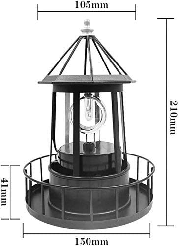 Marsrut LED Solar Light Powered Rotating Lighthouse Beacon Lamp, Outdoor Courtyard Waterproof Solar Hanging Lamp, Lawn Lantern, for Patio Fence Garden Decoration Outdoor Lighting Home Decor (Black)