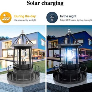 Marsrut LED Solar Light Powered Rotating Lighthouse Beacon Lamp, Outdoor Courtyard Waterproof Solar Hanging Lamp, Lawn Lantern, for Patio Fence Garden Decoration Outdoor Lighting Home Decor (Black)