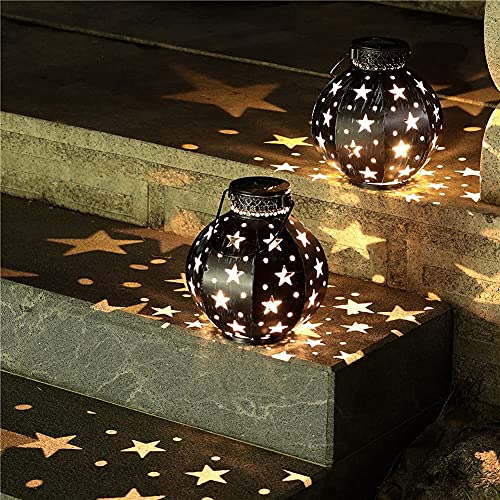 Maggift 2 Pack Star Solar Lantern Solar Powered Decorative Hanging lights for Indoor Outdoor Halloween Christmas Garden Patio Yard Holiday Party