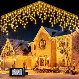 gylefy christmas lights outdoor, icicle lights 98.4ft curtain lights 1200led connectable string lights waterproof fairy lights with plug for xmas wedding party garden indoor decor – warm white