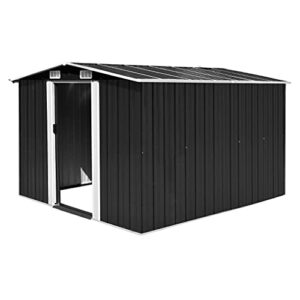 golinpeilo metal outdoor garden storage shed, 101.2″x117.3″x70.1″ steel utility tool shed storage house, galvanized steel yard shed with double sliding doors, utility and tool storage, anthracite