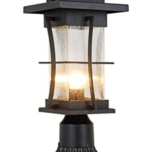 EERU Waterproof Outdoor Post Light Fixture Pole Mount Light with Pier Mount Adapter, Black Finish with Seeded Glass Outdoor Post Lantern for Patio, Garden, Porch and Backyard