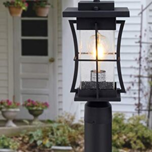 EERU Waterproof Outdoor Post Light Fixture Pole Mount Light with Pier Mount Adapter, Black Finish with Seeded Glass Outdoor Post Lantern for Patio, Garden, Porch and Backyard