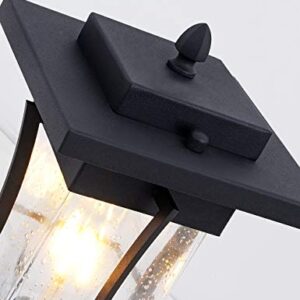 EERU Waterproof Outdoor Post Light Fixture Pole Mount Light with Pier Mount Adapter, Black Finish with Seeded Glass Outdoor Post Lantern for Patio, Garden, Porch and Backyard