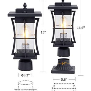 EERU Waterproof Outdoor Post Light Fixture Pole Mount Light with Pier Mount Adapter, Black Finish with Seeded Glass Outdoor Post Lantern for Patio, Garden, Porch and Backyard