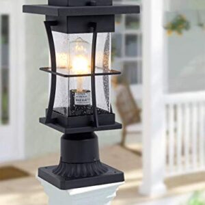 EERU Waterproof Outdoor Post Light Fixture Pole Mount Light with Pier Mount Adapter, Black Finish with Seeded Glass Outdoor Post Lantern for Patio, Garden, Porch and Backyard