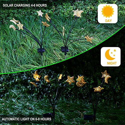 YJFWAL 6LED Starburst Swaying Solar Lights, 2 Pack Star Moon Decorative Solar Garden Lights, Christmas Outdoor Waterproof Firefly Swaying Light for Yard Patio Pathway Decoration Valentine's Day Gifts