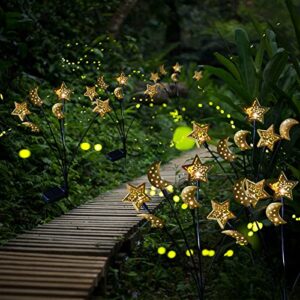 YJFWAL 6LED Starburst Swaying Solar Lights, 2 Pack Star Moon Decorative Solar Garden Lights, Christmas Outdoor Waterproof Firefly Swaying Light for Yard Patio Pathway Decoration Valentine's Day Gifts