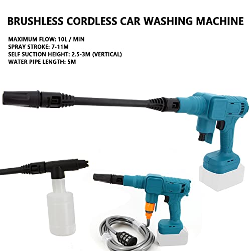 AB1 Brushless Cordless High Pressure Car Washer Car Water Tool Reusable Portable Car Washer Spray Car Wash Pressure Cleaner Adjustable Cleaning Machine for Car Garden Washing AB1(blue)