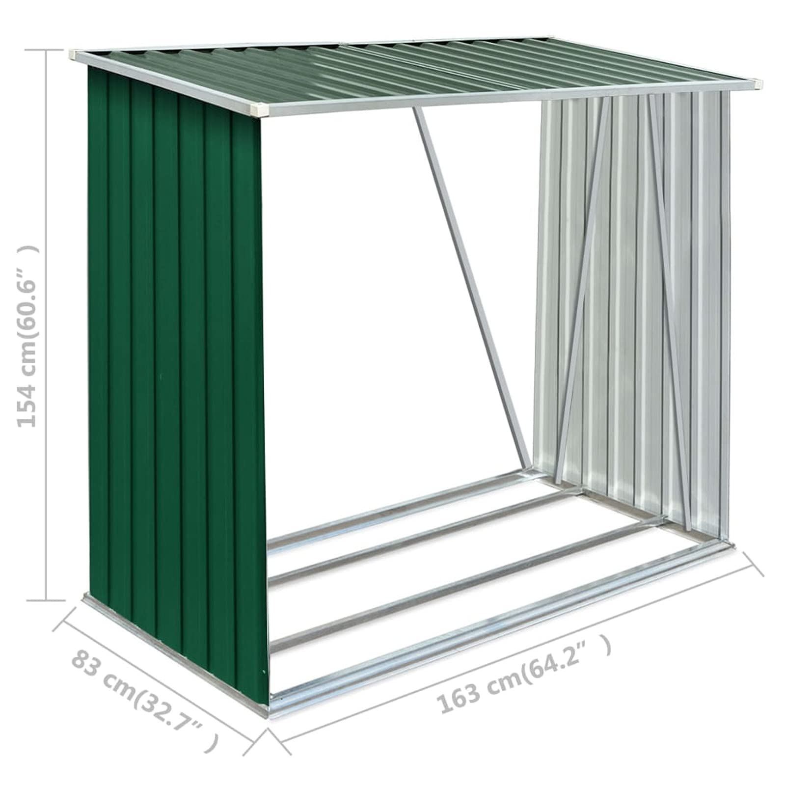 shubiao Garden Log Storage Tool Shed, Backyard Storage, Outside Storage Sheds, Bike Storage Shed Galvanised Steel 163x83x154 cm Green