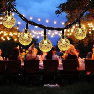 upon solar string lights, 60 led outdoor garden solar lights crystal ball decorative lights 36ft waterproof indoor outdoor fairy lights for garden, patio, yard, christmas [warm white]