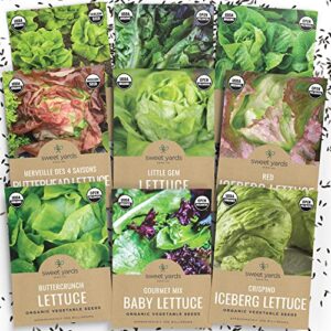 sweet yards lettuce lovers’ organic seed variety pack – 9 unique packets of heirloom non-gmo usda certified organic pure seeds