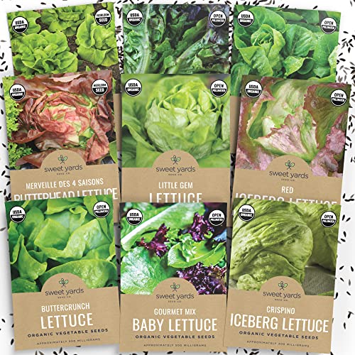 Sweet Yards Lettuce Lovers’ Organic Seed Variety Pack - 9 Unique Packets of Heirloom Non-GMO USDA Certified Organic Pure Seeds