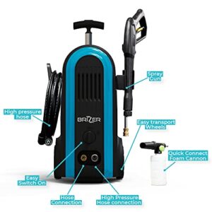 BRIZER X300 Electric Power Pressure Washer -2400 PSI/1.8 GPM Electric Power Washer with Spray Gun – 5 Adjustable Hose Spray Nozzle - 25ft High-Pressure Hose to Clean Patio, Furniture, Driveway, Car