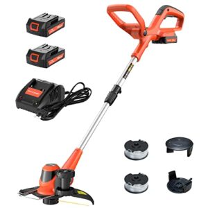 paxcess cordless string trimmer/edger, 20v 10-inch weed eater with 2pcs 1.50ah batteries, 1pcs charger and replacement spool line, length adjustable weed wacker