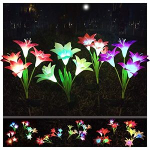 tolypplg solar flower light outdoor,color glow lights,garden stake lights waterproof decorative,4 pack with 16 bright lilies solar flowers for garden, patio, yard pathway, cemetery