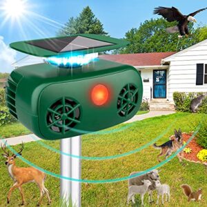 protecker ultrasonic animal repeller solar powered outdoor,animal deterrent devices outdoor with motion and light sensor sound,squirrel cat deer bird repellent sound for yard, green