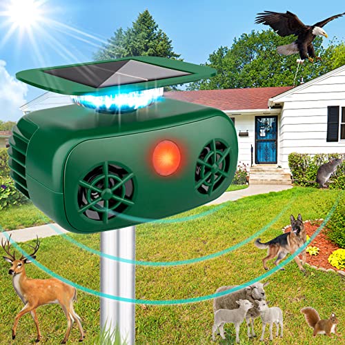 Protecker Ultrasonic Animal Repeller Solar Powered Outdoor,Animal Deterrent Devices Outdoor with Motion and Light Sensor Sound,Squirrel Cat Deer Bird Repellent Sound for Yard, Green