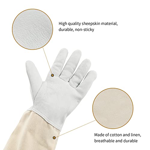 KINGLAKE GARDEN Beekeeper's Glove Beekeeping Gloves Bee Hive Gloves with White Vent Long Canvas Sleeve with Elastic Cuff