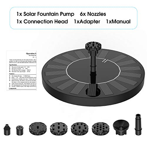 2.5W Solar Fountain Pump with 1200mAh Battery, Solar Water Pump Floating Fountain with 6 Nozzles, for Bird Bath, Fish Tank, Pond or Garden Decoration Pond heaters for Outdoor Ponds